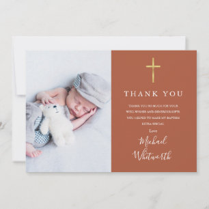 Terracotta Signature Script Photo Baptism Thank You Card