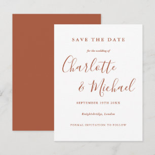 Terracotta Signature Script Wedding Save the Date Postcard