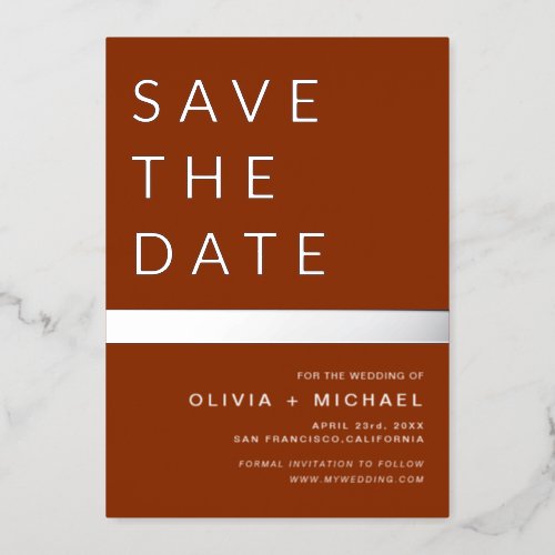  Terracotta Silver Boho Save the Date Elegant Foil Invitation