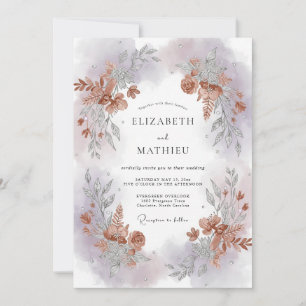 Terracotta Silver Leaf Wedding Invitation