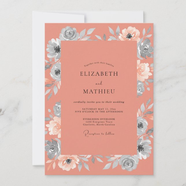 Terracotta Silver Petal Wedding Invitation (Front)