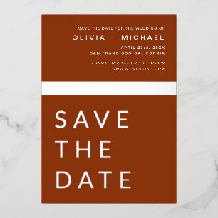 Terracotta Silver Save the Date Elegant  Foil Invitation