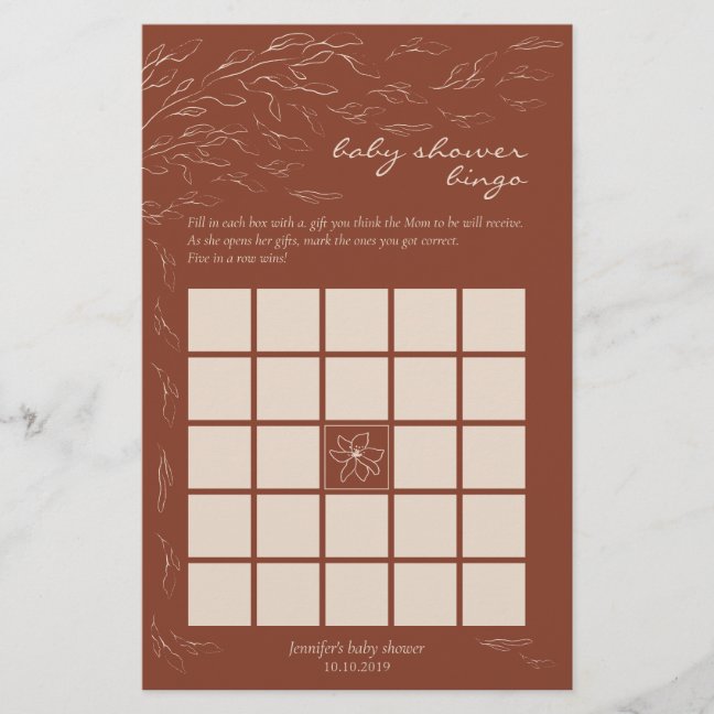 Terracotta Simple Baby Shower Bingo Game