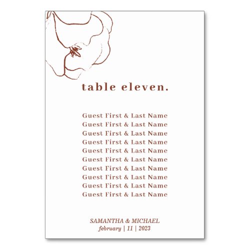 Terracotta Simple Botanical Floral guest names Table Number