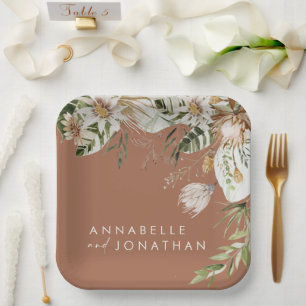 Terracotta simple botanical modern elegant foliage paper plates