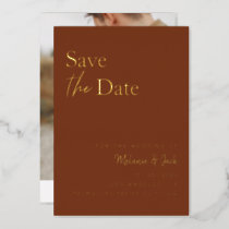 Terracotta Simple Calligraphy Photo Save The Date Foil Invitation