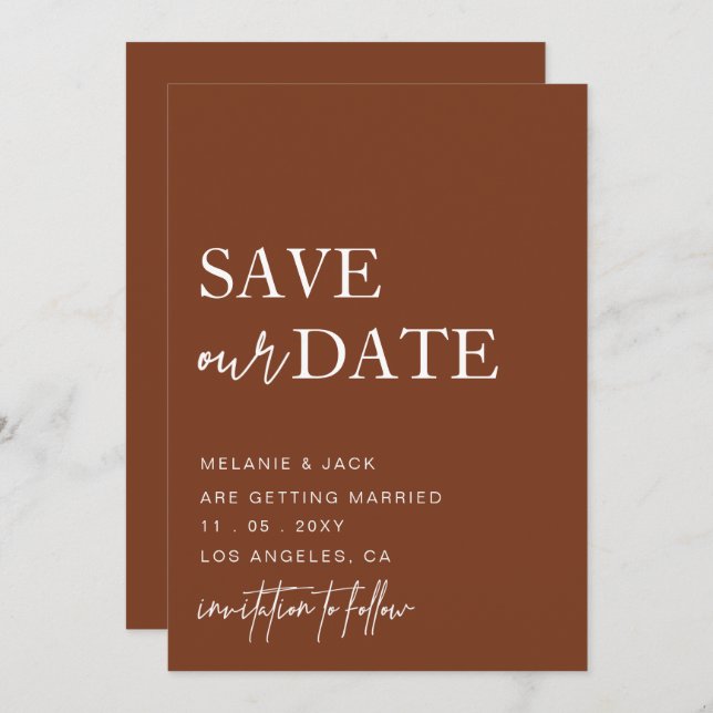 Terracotta Simple Calligraphy Save The Date (Front/Back)