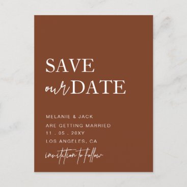 Terracotta Simple Calligraphy Save The Date  Announcement Postcard