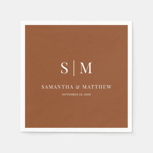 Terracotta Simple Elegant Couple Initials Wedding Napkins (Front)