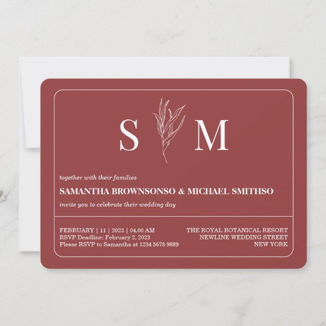 Terracotta Simple Flower Wedding Invitation (Front)