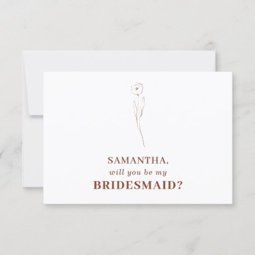 Terracotta Simple Flower Will you Be my Bridesmaid Invitation