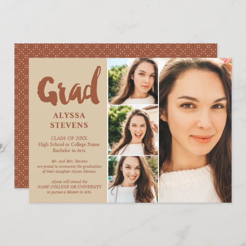 Terracotta simple Grad script 4 photos graduation Invitation