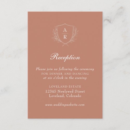 Terracotta Simple Leaves Crest Wedding Reception Enclosure Card