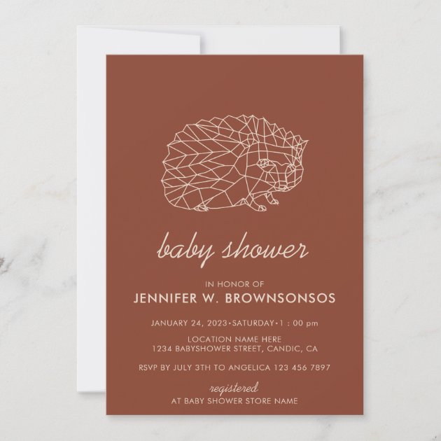 Terracotta Simple Line Animal Hedgehog Invitation