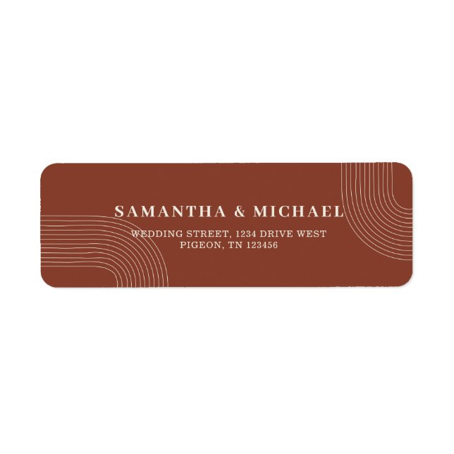 Terracotta Simple Line New Weds Wedding address Label (Front)