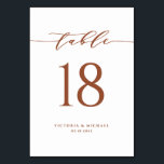 Terracotta Simple Minimalist Script Wedding Table Number<br><div class="desc">Add an elegant terracotta and white accent to your event with these customizable table numbers cards. It features a simple calligraphy script and classic typography. Personalize by adding names,  dates and table numbers. This terracotta table number card is perfect for weddings,  bridal,  baby showers,  and so much more.</div>