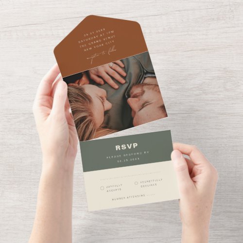 Terracotta Simple Modern Minimalist Wedding All In One Invitation