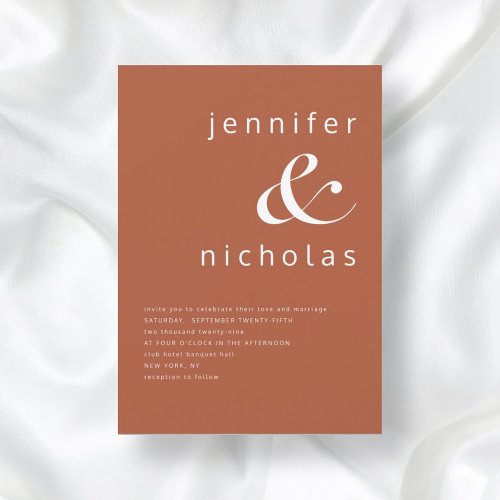 Terracotta Simple Modern Typography Wedding Invitation