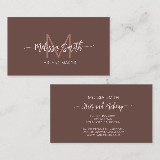 Terracotta Simple Monogram Business Card (Front/Back)