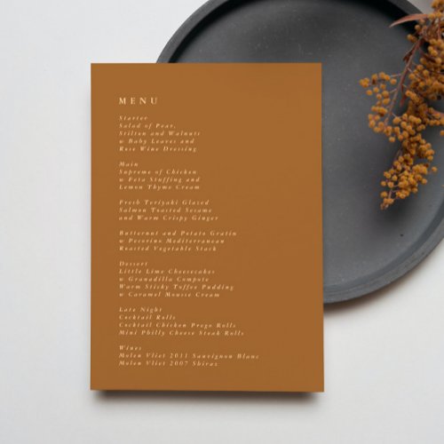 Terracotta Simple Plain Modern Wedding Menu