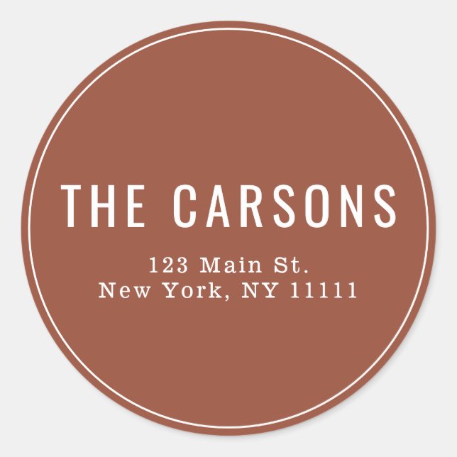 Terracotta Simple Round Return Address Label (Front)