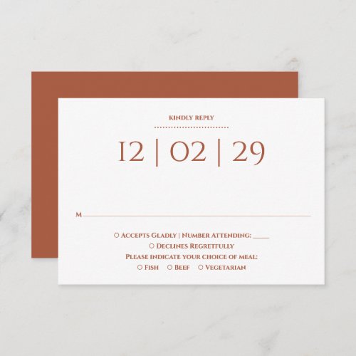 Terracotta Simple Special Date Wedding RSVP Card