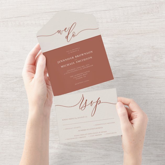 Terracotta Simple Wedding script we do All In One Invitation