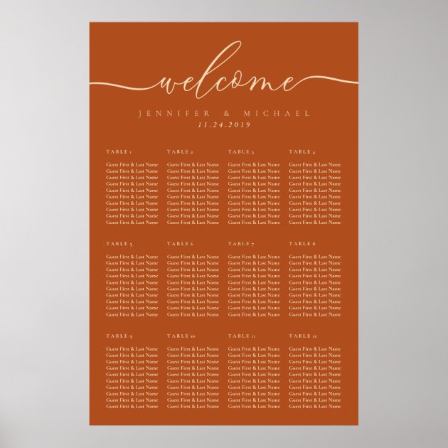 Terracotta Simple Wedding Table Numbers Seating Poster
