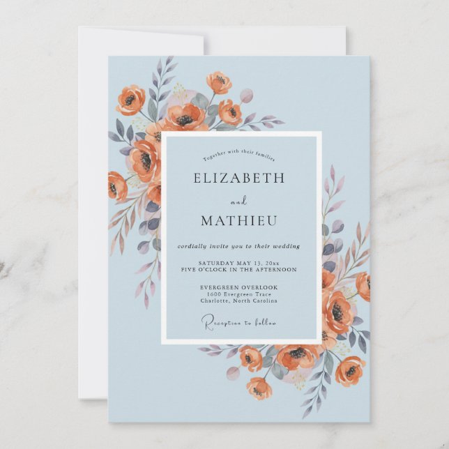 Terracotta Sky Ranunculus Eucalyptus Wedding Invitation (Front)