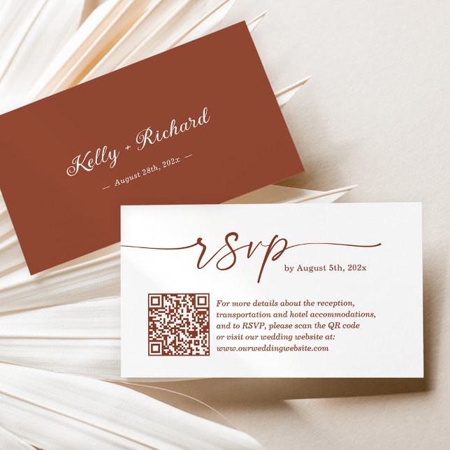 Terracotta Small Wedding RSVP Website QR Code Enclosure Card (Creator Uploaded)