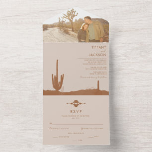 Terracotta Southwestern Cactus Photo Wedding All In One Invitation