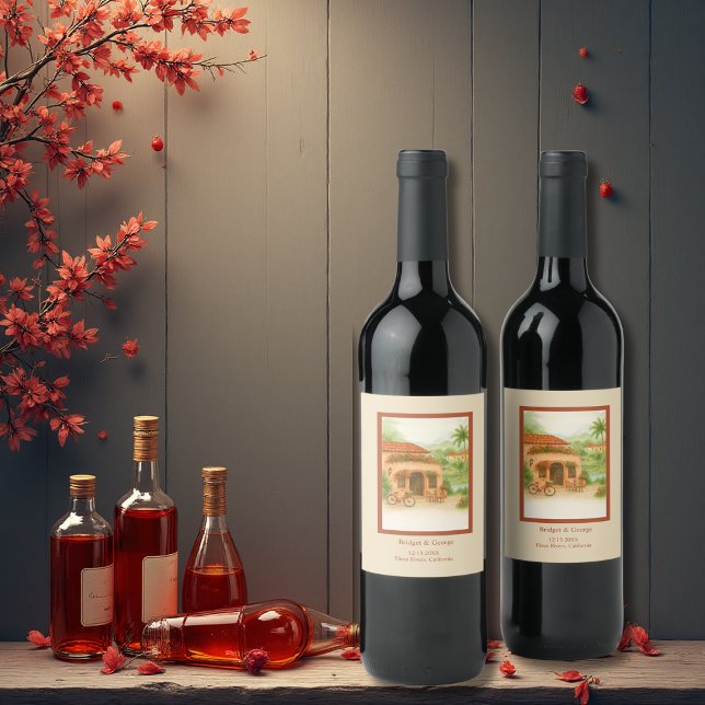 Terracotta Spanish Hacienda Destination Wedding Wine Label (Creator Uploaded)