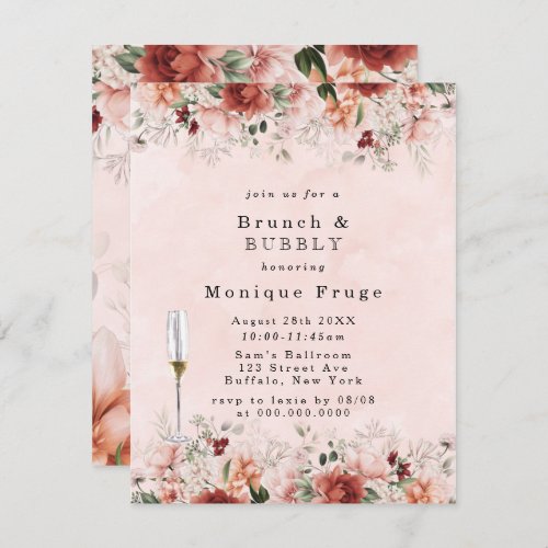 Terracotta Spring Fall Floral Brunch  Bubbly  Invitation