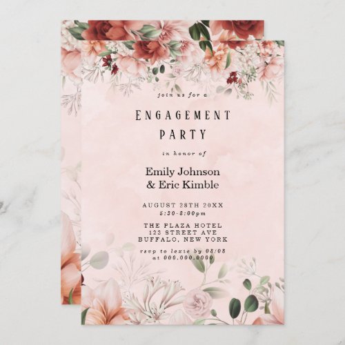 Terracotta Spring Fall Floral Engagement Party Invitation