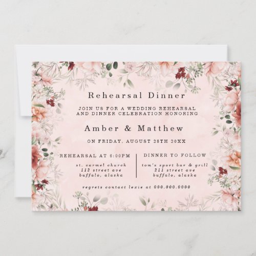 Terracotta Spring Fall Floral Rehearsal Dinner Invitation