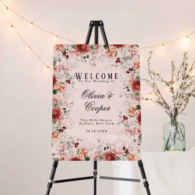 Terracotta Spring Fall Floral Wedding Welcome Foam Board (In Situ (Stand))