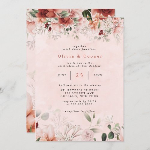 Terracotta Spring Fall Watercolor Floral Wedding  Invitation