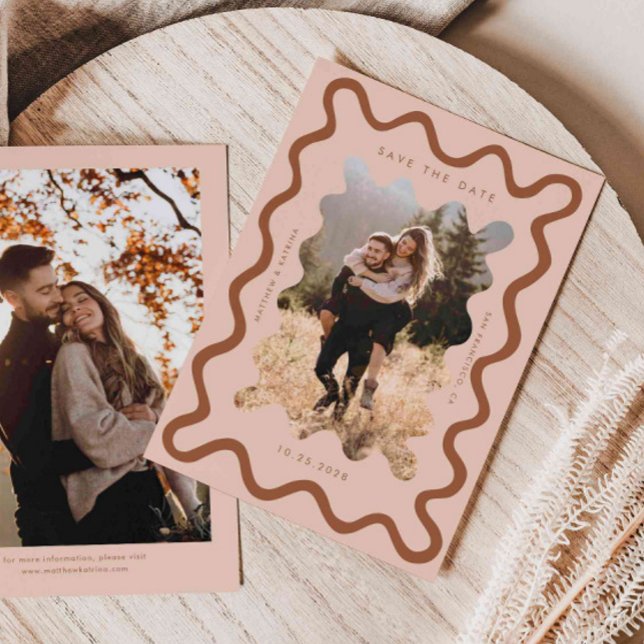 Terracotta Squiggly Wavy Frame Wedding Save The Date (Creator Uploaded)