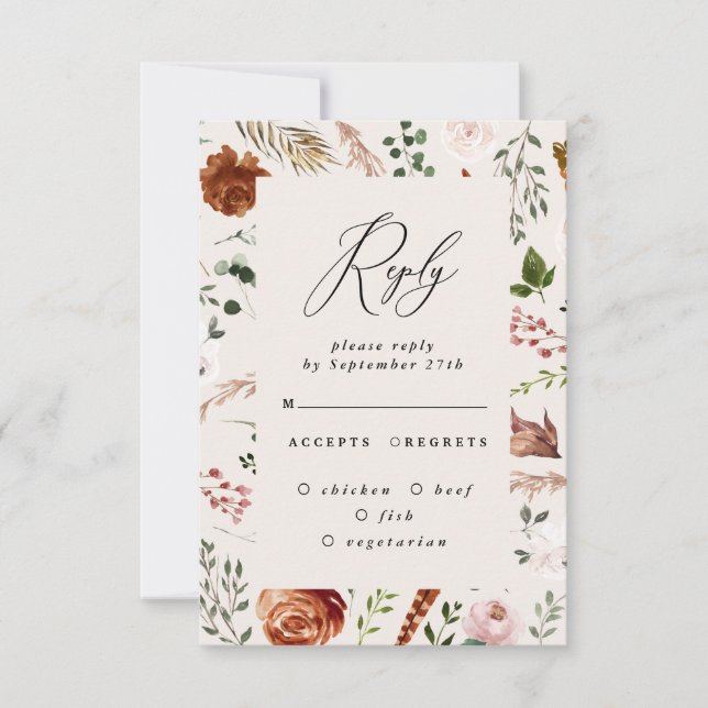 terracotta stag floral elegant rustic wedding invitation (Front)