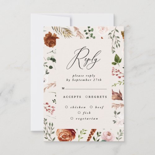 terracotta stag floral elegant rustic wedding invitation