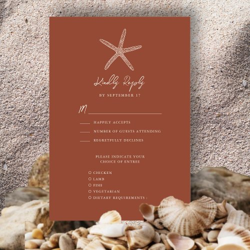 Terracotta Starfish Beach Destination Wedding RSVP Card