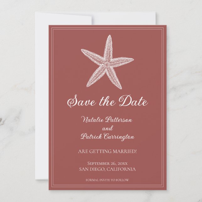 Terracotta Starfish Save the Date Invite (Front)