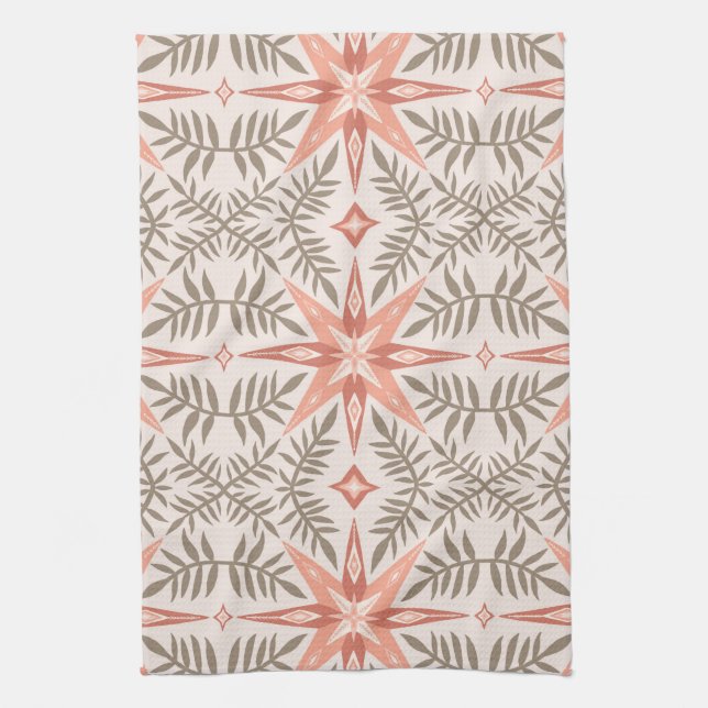 Terracotta Stars & Vines Boho Pattern Kitchen Towel (Vertical)