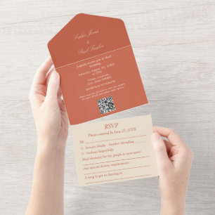 Terracotta Straw Beige All in One Wedding Invite
