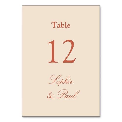 Terracotta Straw Beige Wedding Table Number