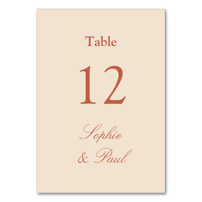 Terracotta Straw Beige Wedding Table Number (Front)