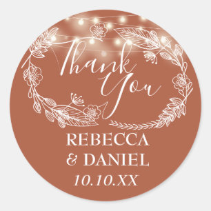 Terracotta String Lights Floral Thank You Classic Round Sticker