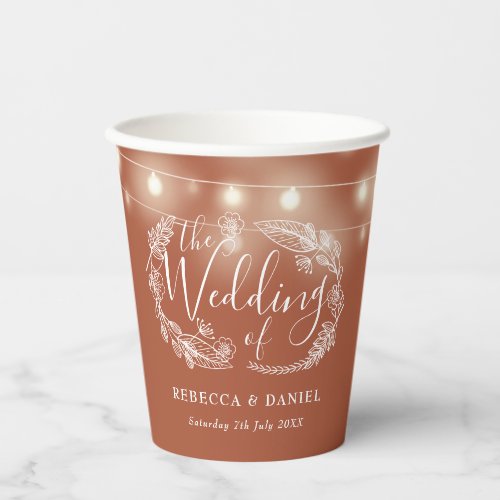 Terracotta String Lights Floral Wedding Paper Cups