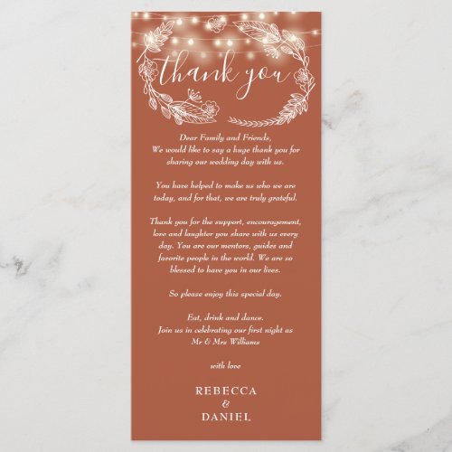 Terracotta String Lights Thank You Place Card