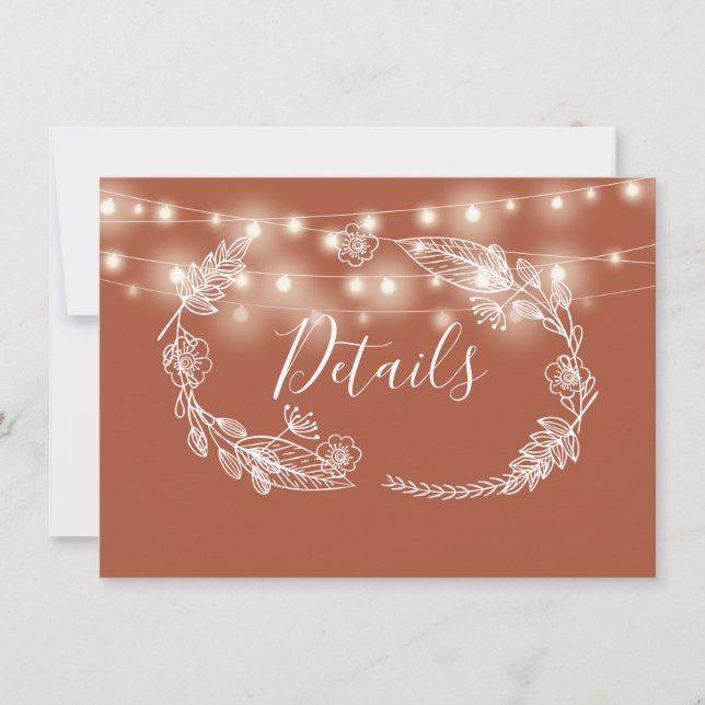 Terracotta String Lights Wedding Details Card (Front)